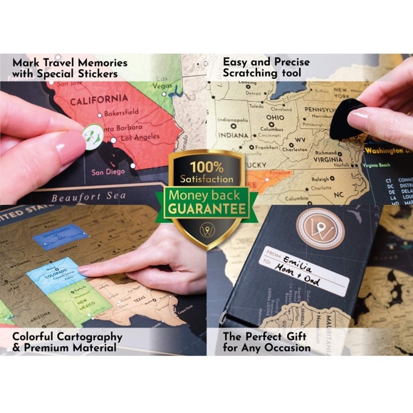 🎁NIB! Wonderlust Premium Scratch Off Map Of The World Gold Gift Set! - Picture 6 of 13